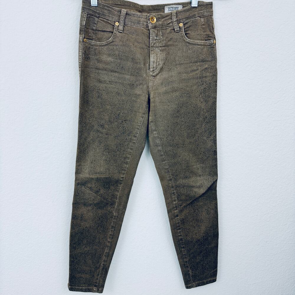 Closed Womens Denim Pants Size 27 Crop Textured Sheen Cotton Stretch Brown